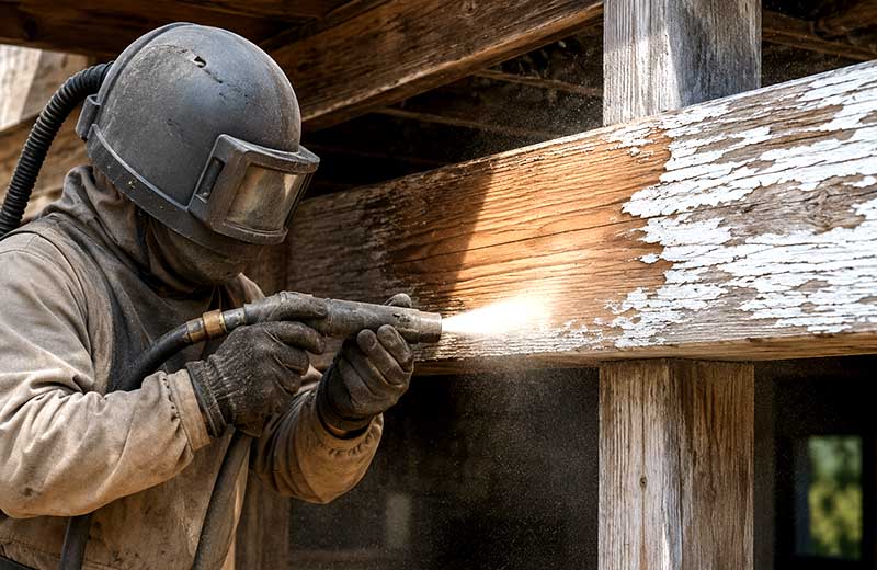 Sandblasting wood surface